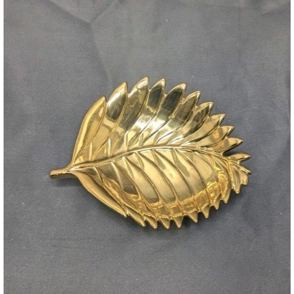 Vintage Gold Tone Leaf Dish Mid Century Style Decorative Tray